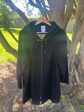 Women's Black Hooded Trench Coat - Classic Zip-Front Design